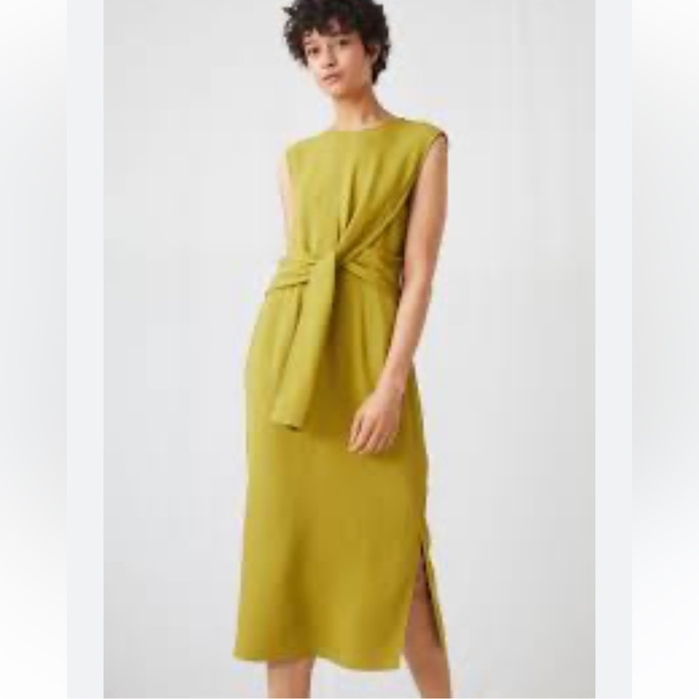 ARKET Crêpe Knot Dress - Mustard yellow Size large midi - Picture 4 of 14